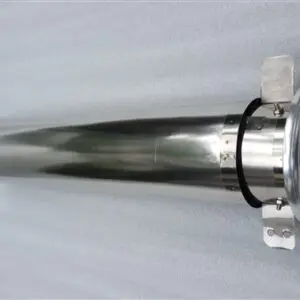 A close up of the top part of a metal pipe.