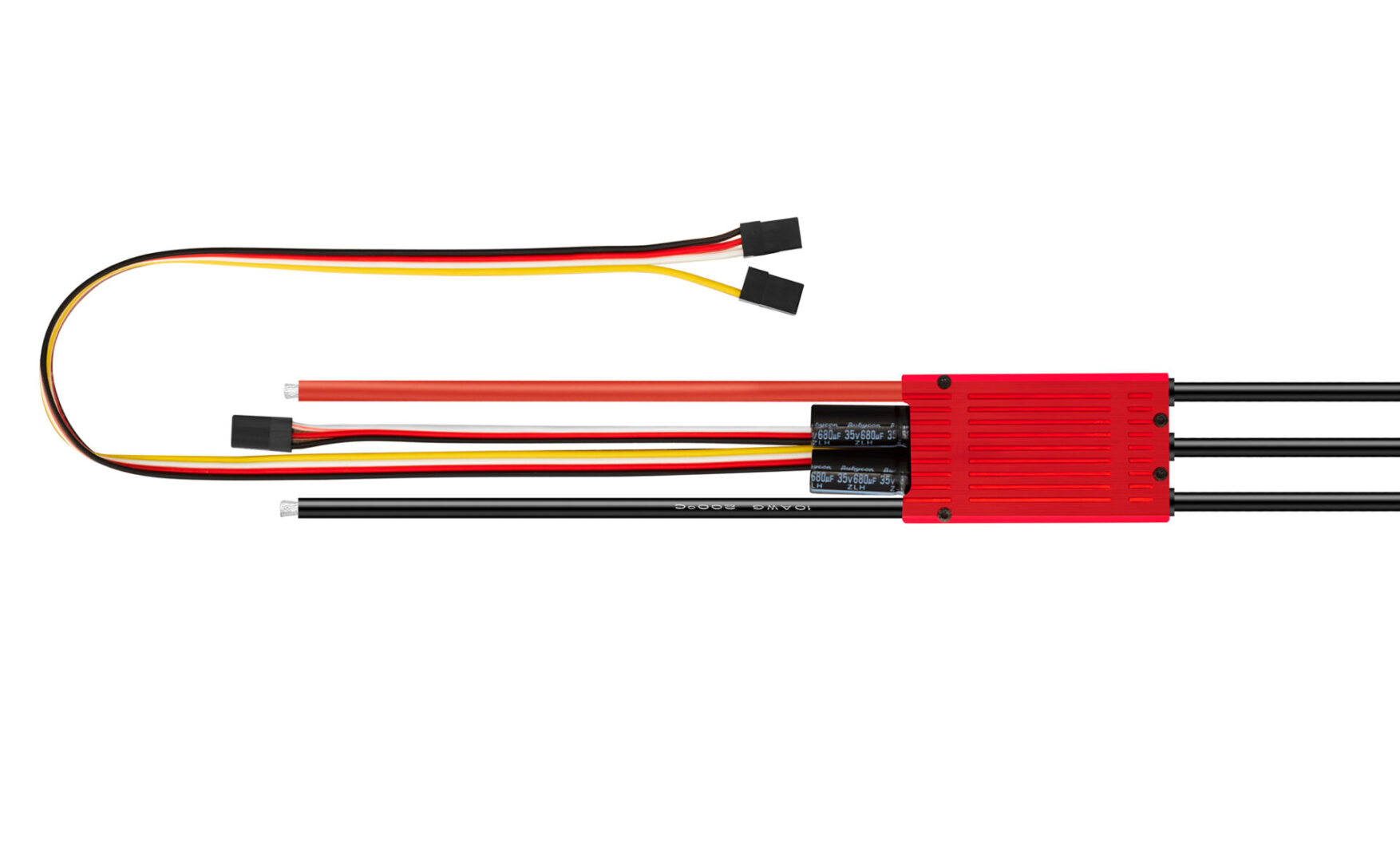 A red cable with black and white wires