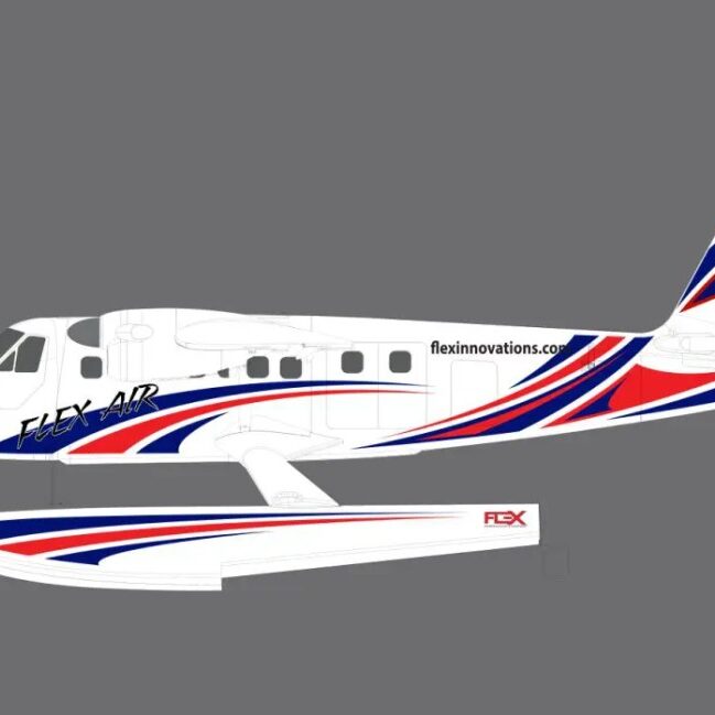 A small plane with red, white and blue stripes on it.