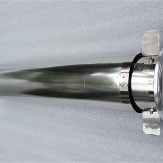 A close up of the top part of a metal pipe.