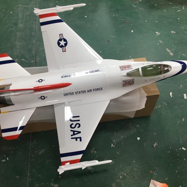 A model of an air force jet fighter plane.