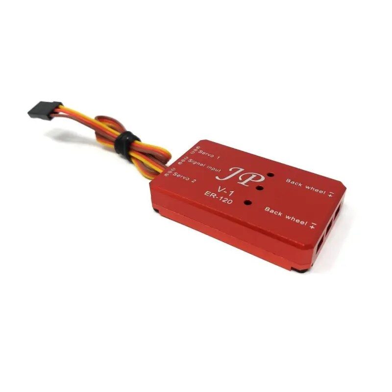 A red device with wires attached to it.