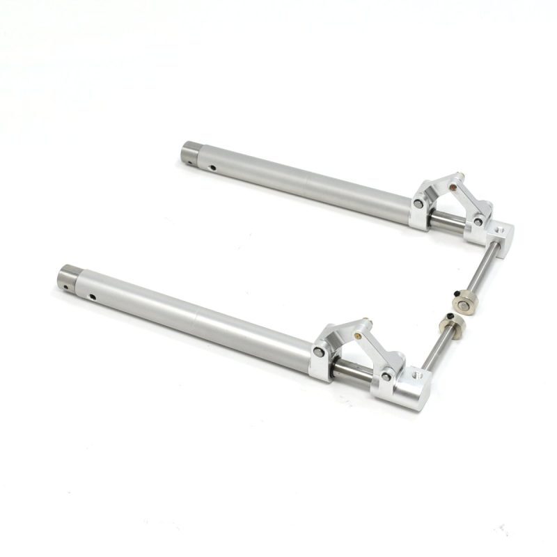 A pair of silver handles on top of each other.